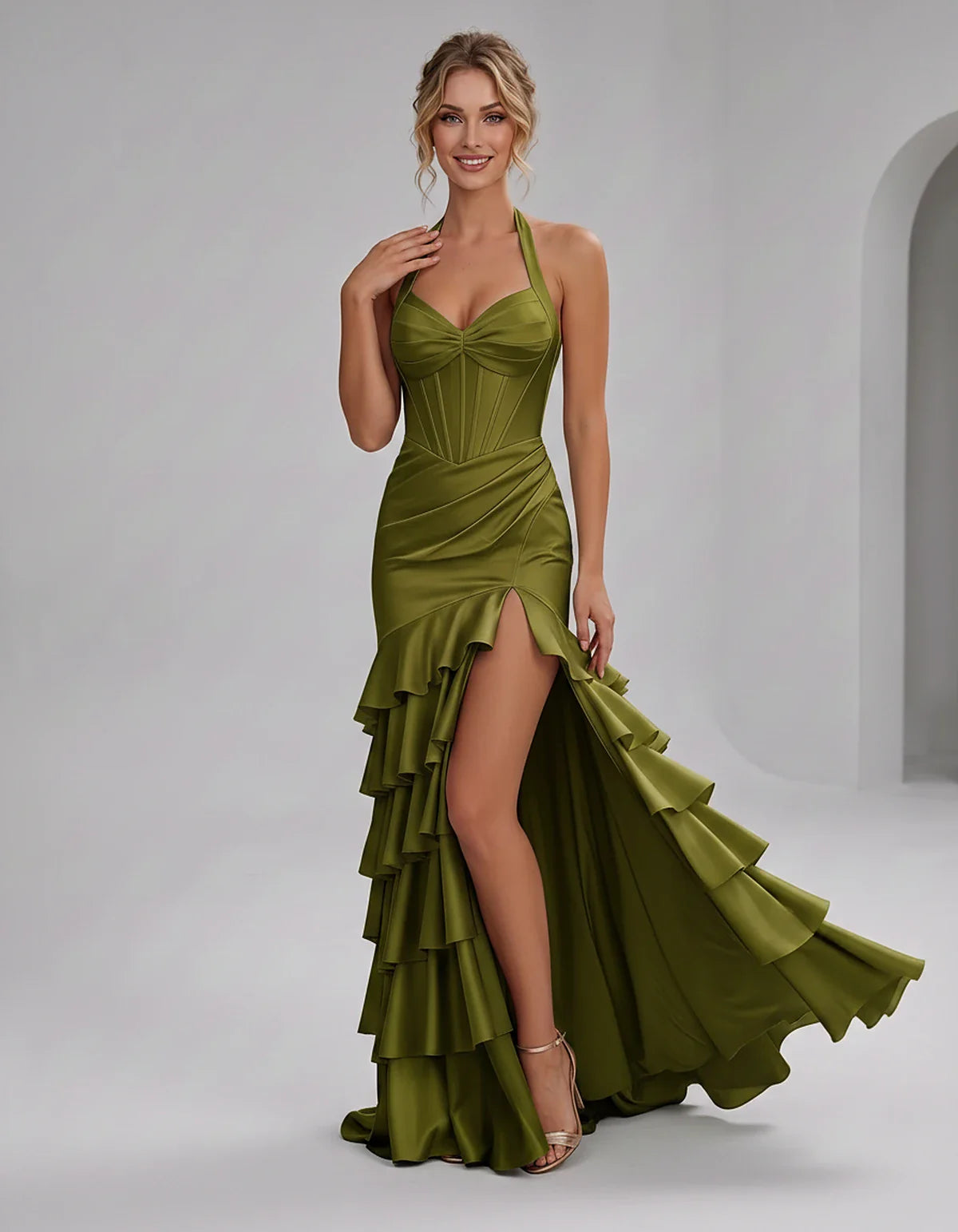 Black,green,lavender,light Blue,blue,orange,olive,pink,dusty Blue,plum,burgundy,fuchsia Satin Mermaid Sweetheart Spaghetti St | SKU: VMD-583947261840715-OLIVE-L,VMD-583947261840715-OLIVE-M,VMD-583947261840715-OLIVE-S,VMD-583947261840715-OLIVE-XL,VMD-583947261840715-OLIVE-XS