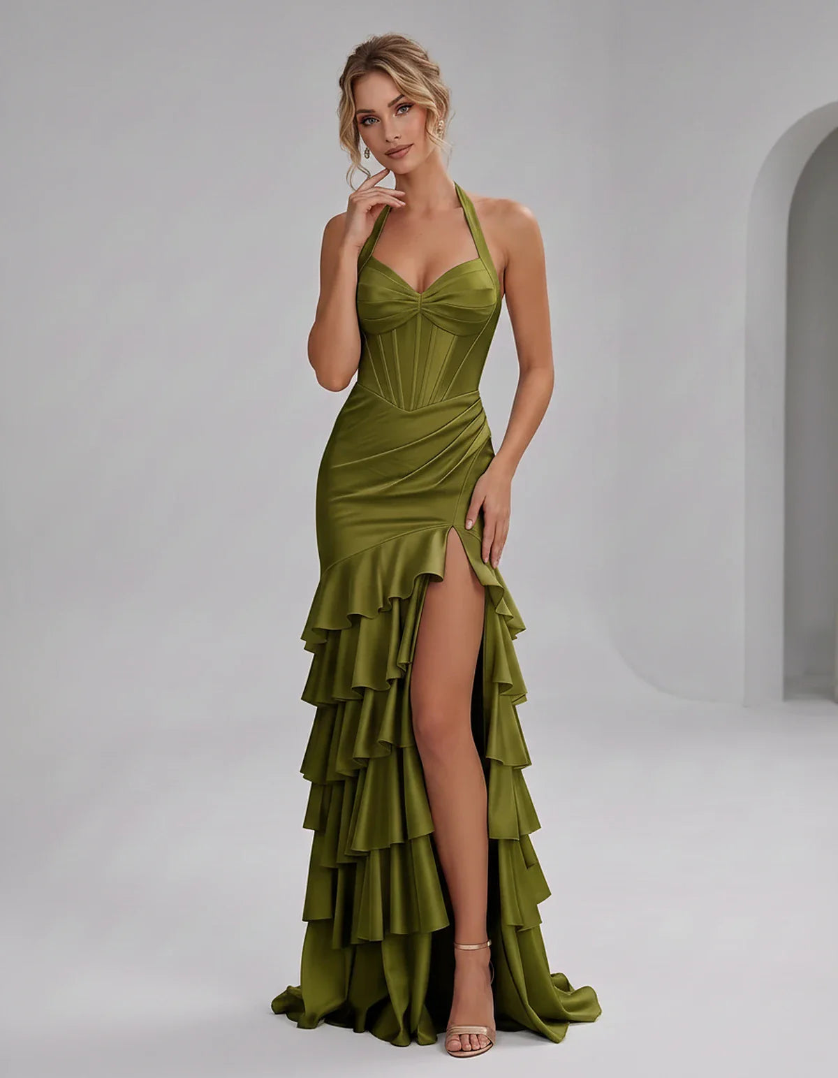 Black,green,lavender,light Blue,blue,orange,olive,pink,dusty Blue,plum,burgundy,fuchsia Satin Mermaid Sweetheart Spaghetti St | SKU: VMD-583947261840715-OLIVE-L,VMD-583947261840715-OLIVE-M,VMD-583947261840715-OLIVE-S,VMD-583947261840715-OLIVE-XL,VMD-583947261840715-OLIVE-XS
