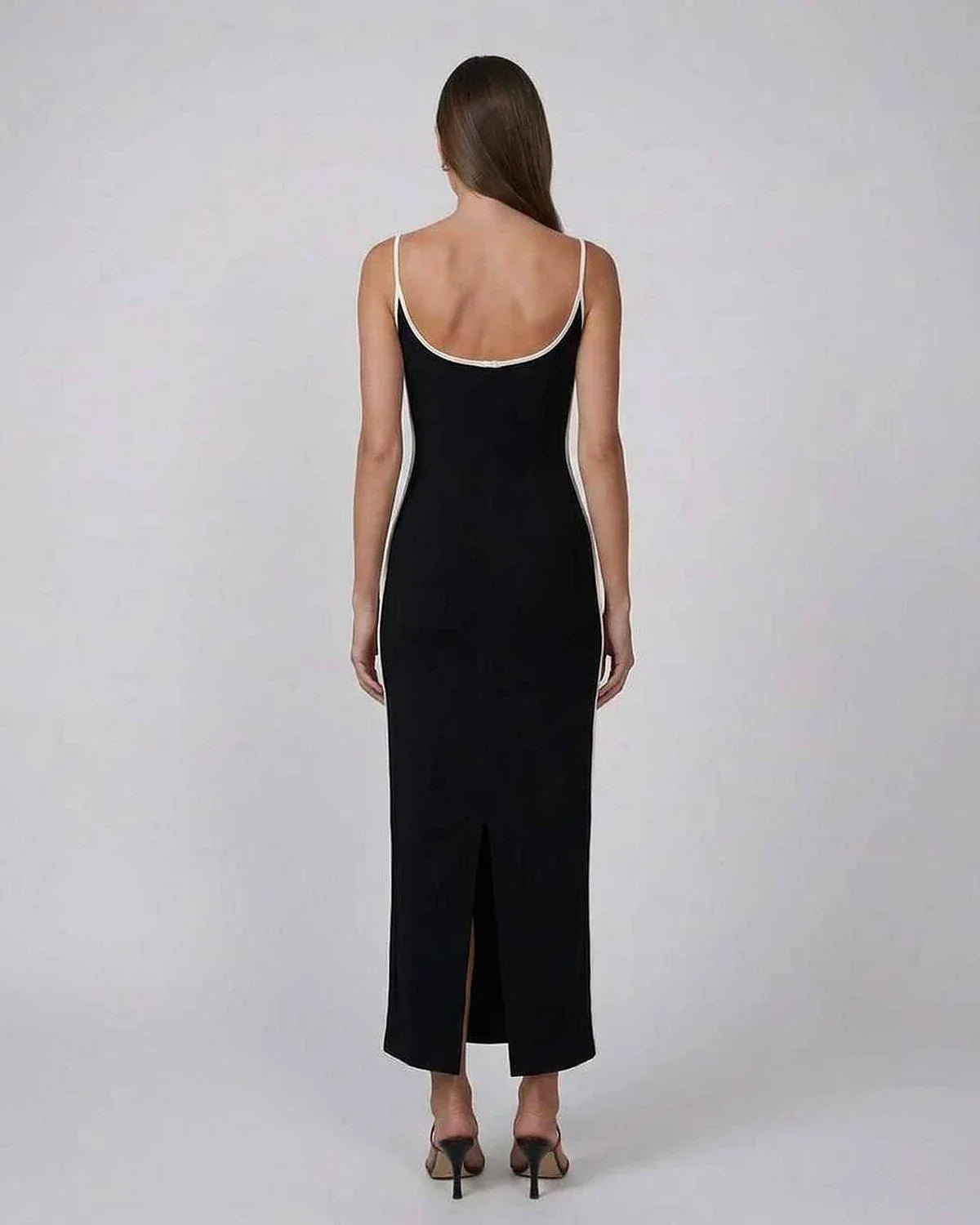 Black Mesh Sheath Sweetheart Spaghetti Strap Midi Dress | Formal Events & Cocktail Hour, back view | Ramblion | SKU: OMD-47285-black-L-6521,OMD-47285-black-M-6750,OMD-47285-black-S-9871,OMD-47285-black-XL-4205,OMD-47285-black-XS-2023