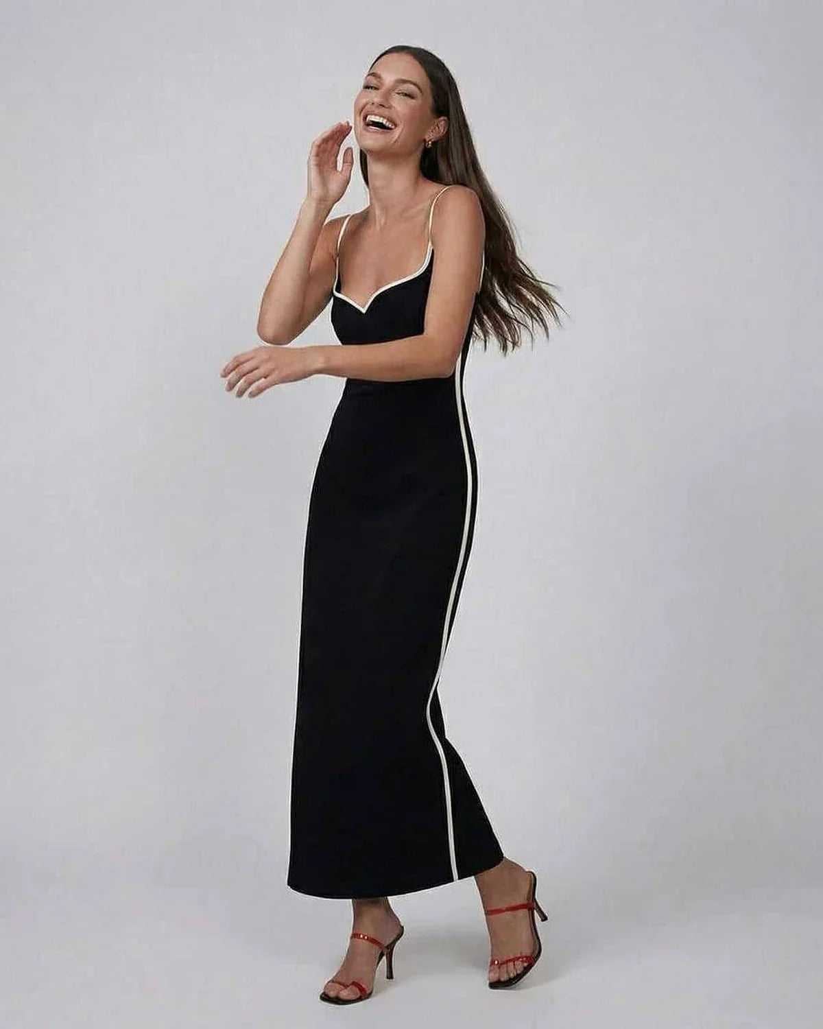 Black Mesh Sheath Sweetheart Spaghetti Strap Midi Dress | Formal Events & Cocktail Hour, front view | Ramblion | SKU: OMD-47285-black-L-6521,OMD-47285-black-M-6750,OMD-47285-black-S-9871,OMD-47285-black-XL-4205,OMD-47285-black-XS-2023