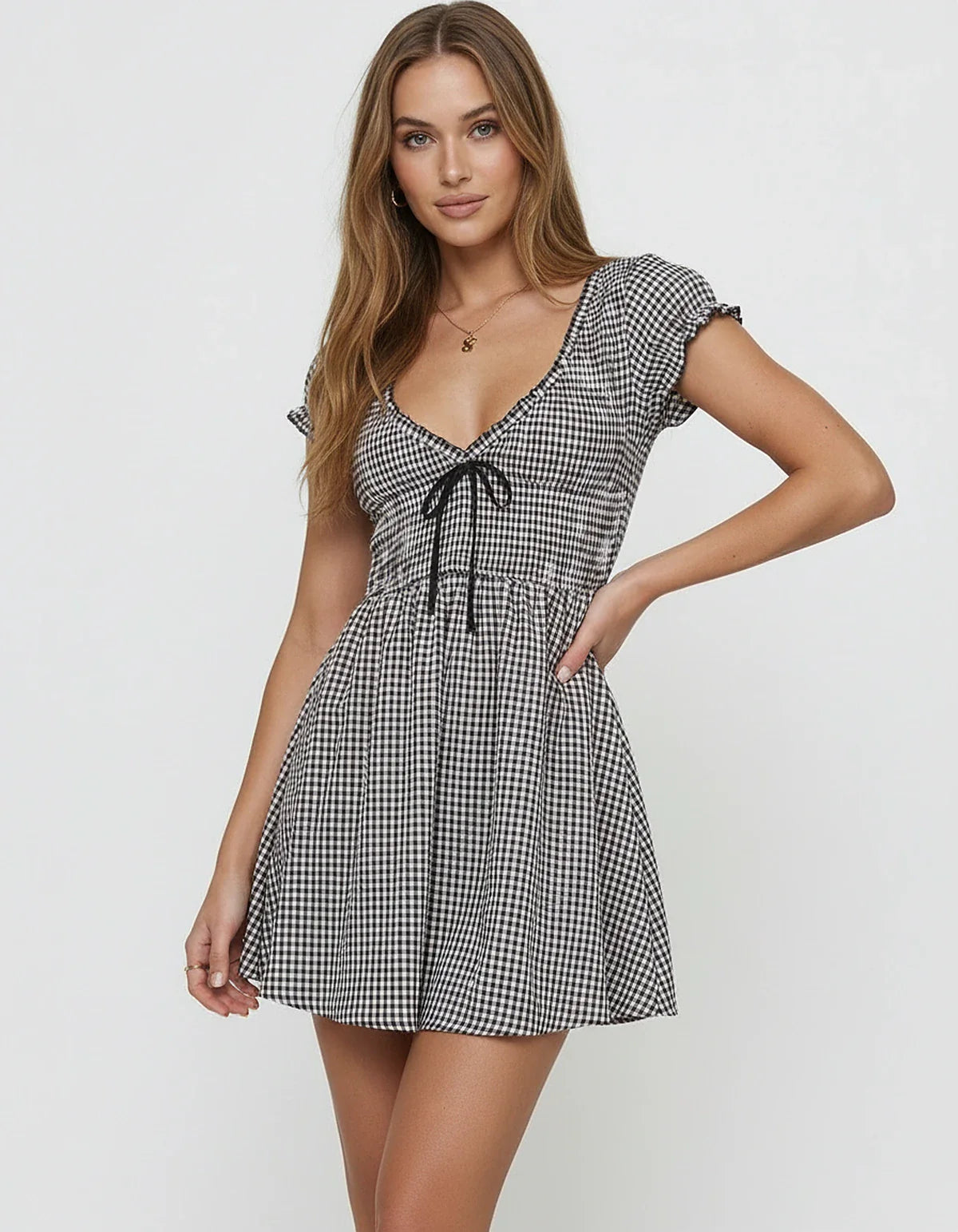 Black Satin A-line V-Neck Short Sleeve Mini Dress | Cocktail Hour & Casual Wear, front view | Ramblion | SKU: SMD-981027465-black-L-7988,SMD-981027465-black-M-9934,SMD-981027465-black-S-8006,SMD-981027465-black-XL-1598,SMD-981027465-black-XS-7088