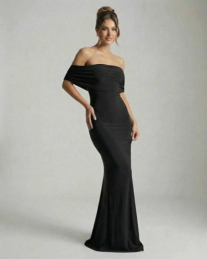 Black Satin Bodycon Bardot Neck Sleeveless Maxi Dress | Formal Events, Party Nights & Wedding Guest, side view | Ramblion | SKU: NMD-582746391-black-L-6135,NMD-582746391-black-M-5858,NMD-582746391-black-S-1069,NMD-582746391-black-XL-7455,NMD-582746391-black-XS-2081