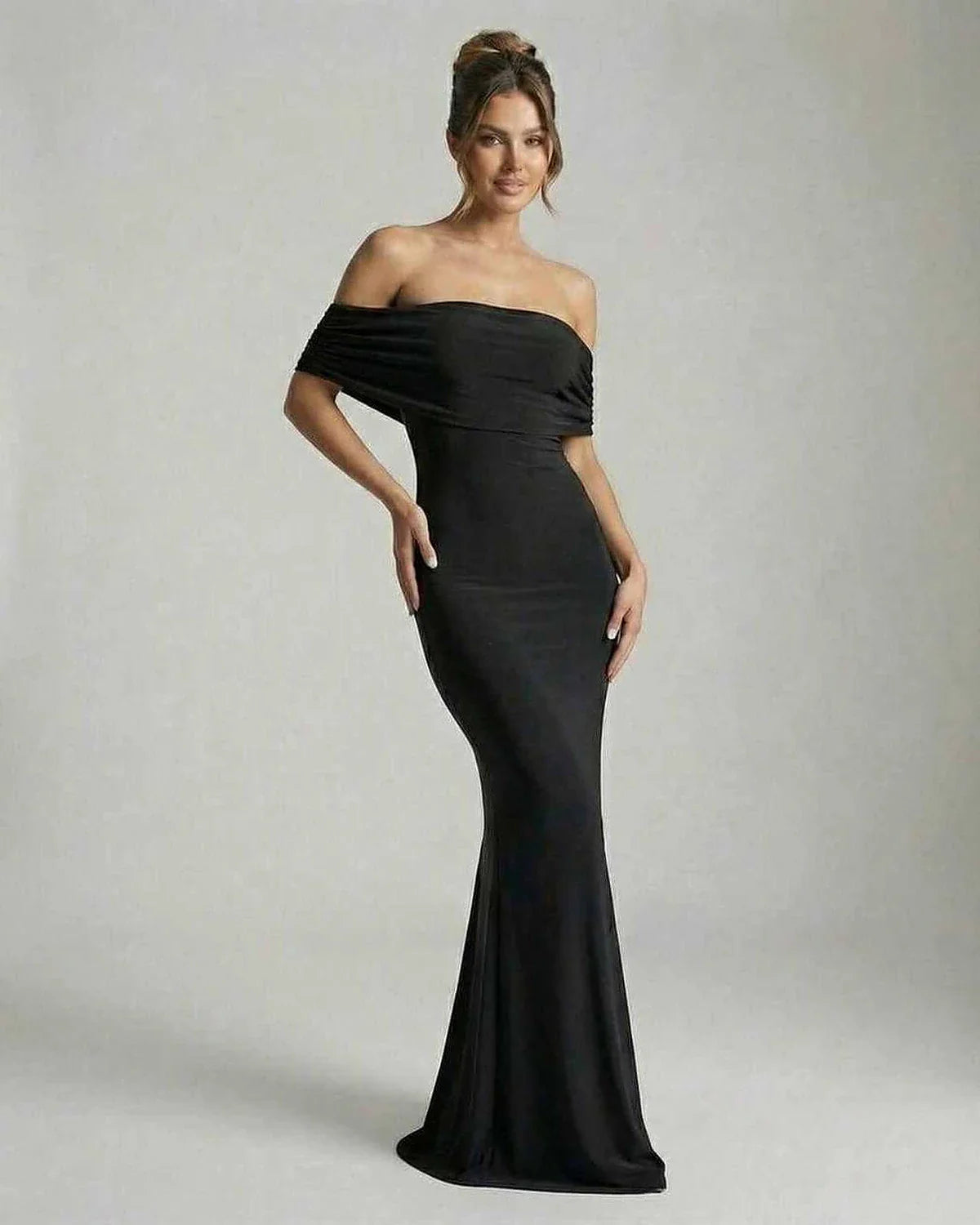 Black Satin Bodycon Bardot Neck Sleeveless Maxi Dress | Formal Events, Party Nights & Wedding Guest, front view | Ramblion | SKU: NMD-582746391-black-L-6135,NMD-582746391-black-M-5858,NMD-582746391-black-S-1069,NMD-582746391-black-XL-7455,NMD-582746391-black-XS-2081