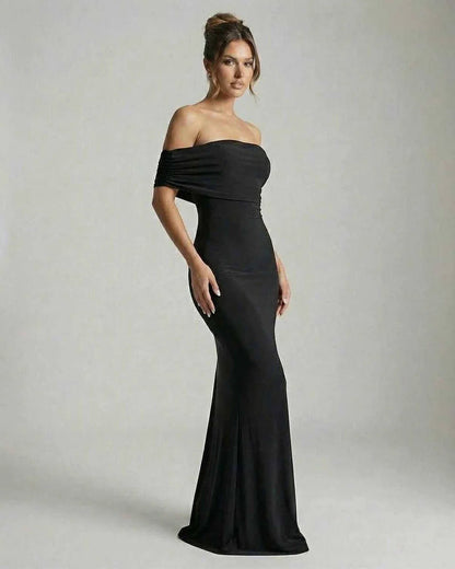 Black Satin Bodycon Bardot Neck Sleeveless Maxi Dress | Formal Events, Party Nights & Wedding Guest, side view | Ramblion | SKU: NMD-582746391-black-L-6135,NMD-582746391-black-M-5858,NMD-582746391-black-S-1069,NMD-582746391-black-XL-7455,NMD-582746391-black-XS-2081