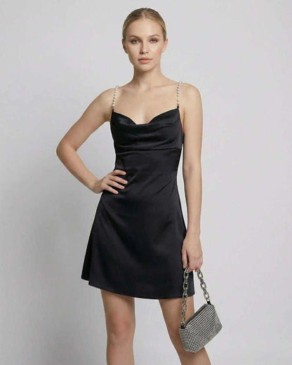 Black Satin Bodycon Round Neck Sleeveless Mini Dress | Prom, Evening Parties & Daily Wear, front view | Ramblion | SKU: LMD-58294-black-L-9449,LMD-58294-black-M-1976,LMD-58294-black-S-1341,LMD-58294-black-XL-5455,LMD-58294-black-XS-4586