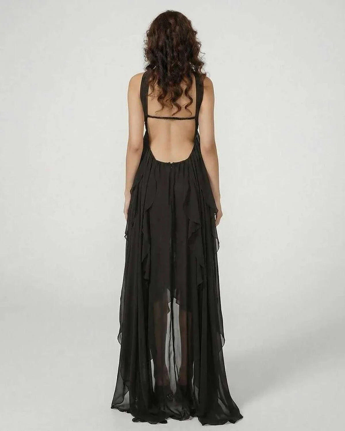Black Satin Bodycon Square Neck Sleeveless Maxi Dress | Prom & Party Nights, back view | Ramblion | SKU: SMA-582937461-black-L-3177,SMA-582937461-black-M-8516,SMA-582937461-black-S-997,SMA-582937461-black-XL-1450,SMA-582937461-black-XS-658
