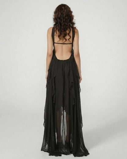 Black Satin Bodycon Square Neck Sleeveless Maxi Dress | Prom & Party Nights, back view | Ramblion | SKU: SMA-582937461-black-L-3177,SMA-582937461-black-M-8516,SMA-582937461-black-S-997,SMA-582937461-black-XL-1450,SMA-582937461-black-XS-658