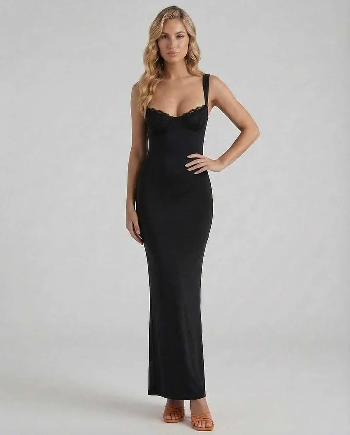 Black Satin Bodycon Sweetheart Spaghetti Strap Maxi Dress | Gala Nights & Night Out, front view | Ramblion | SKU: NMD-583920471-black-L-3565,NMD-583920471-black-M-3367,NMD-583920471-black-S-7453,NMD-583920471-black-XL-4443,NMD-583920471-black-XS-8921