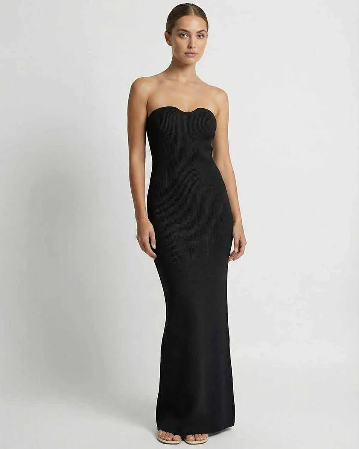 Black Satin Gown Strapless Maxi Dress | Prom, front view | Ramblion | SKU: NMD-284917365-black-L-6584,NMD-284917365-black-M-6164,NMD-284917365-black-S-3714,NMD-284917365-black-XL-3545,NMD-284917365-black-XS-3600