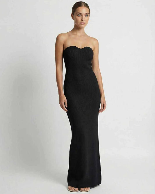 Black Satin Gown Strapless Maxi Dress | Prom, front view | Ramblion