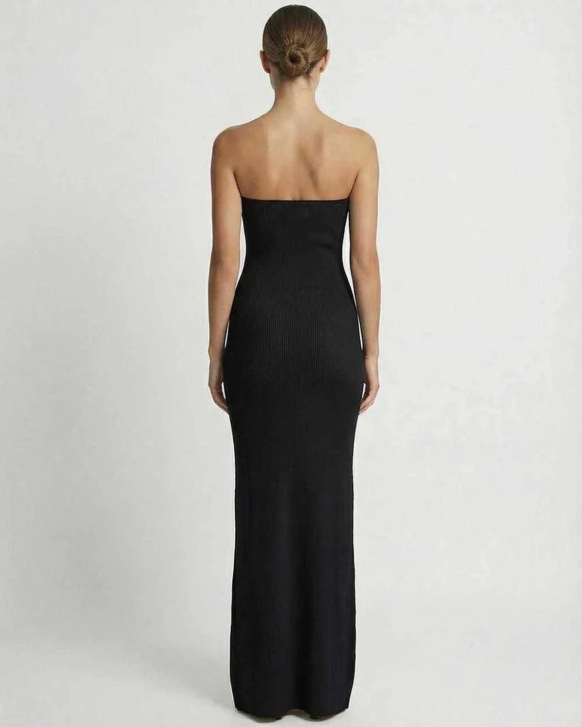 Black Satin Gown Strapless Maxi Dress | Prom, back view | Ramblion | SKU: NMD-284917365-black-L-6584,NMD-284917365-black-M-6164,NMD-284917365-black-S-3714,NMD-284917365-black-XL-3545,NMD-284917365-black-XS-3600