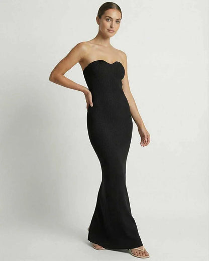 Black Satin Gown Strapless Maxi Dress | Prom, front view | Ramblion | SKU: NMD-284917365-black-L-6584,NMD-284917365-black-M-6164,NMD-284917365-black-S-3714,NMD-284917365-black-XL-3545,NMD-284917365-black-XS-3600