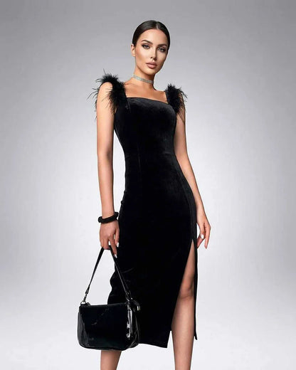 Black Velvet Bodycon Round Neck Sleeveless Midi Dress | Formal Occasions & Night Out, front view | Ramblion | SKU: SMD-74218-black-L-9389,SMD-74218-black-M-883,SMD-74218-black-S-8947,SMD-74218-black-XL-4158,SMD-74218-black-XS-3513