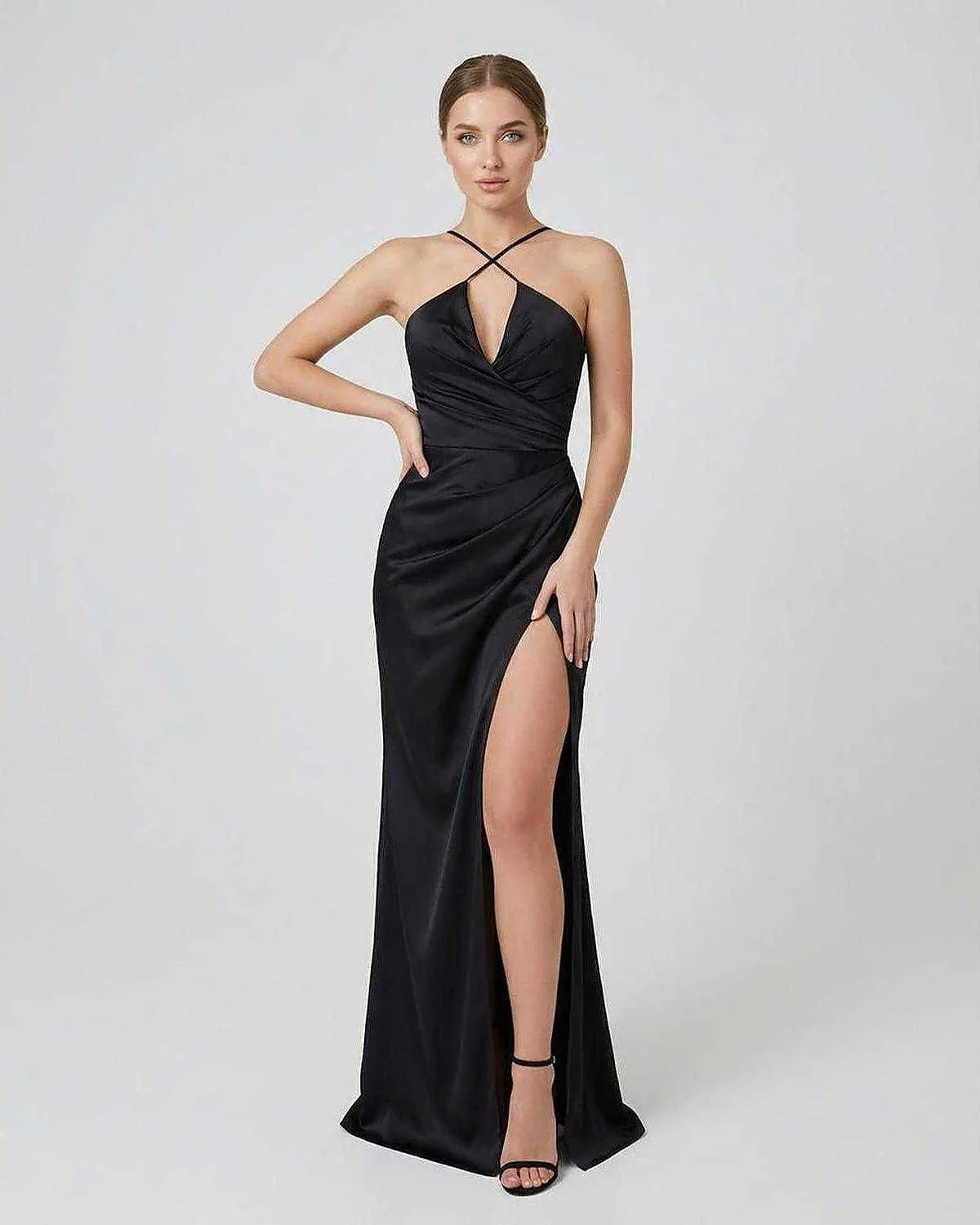 Black Velvet Bodycon Wrap Neck Sleeveless Maxi Dress | Formal Occasions, Cocktail Parties & Bridal Showers, front view | Ramb | SKU: NMD-58421-black-L-4567-8294,NMD-58421-black-M-2817-2339,NMD-58421-black-S-4432-6353,NMD-58421-black-XL-8310-2367,NMD-58421-black-XS-7305-1798