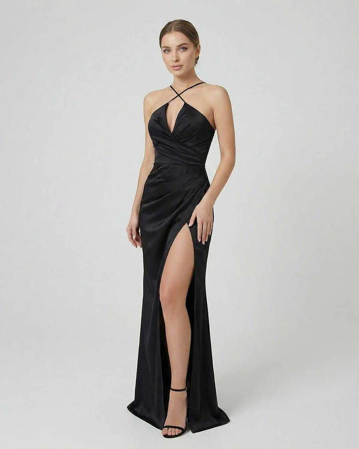 Black Velvet Bodycon Wrap Neck Sleeveless Maxi Dress | Formal Occasions, Cocktail Parties & Bridal Showers, front view | Ramb | SKU: NMD-58421-black-L-4567-8294,NMD-58421-black-M-2817-2339,NMD-58421-black-S-4432-6353,NMD-58421-black-XL-8310-2367,NMD-58421-black-XS-7305-1798