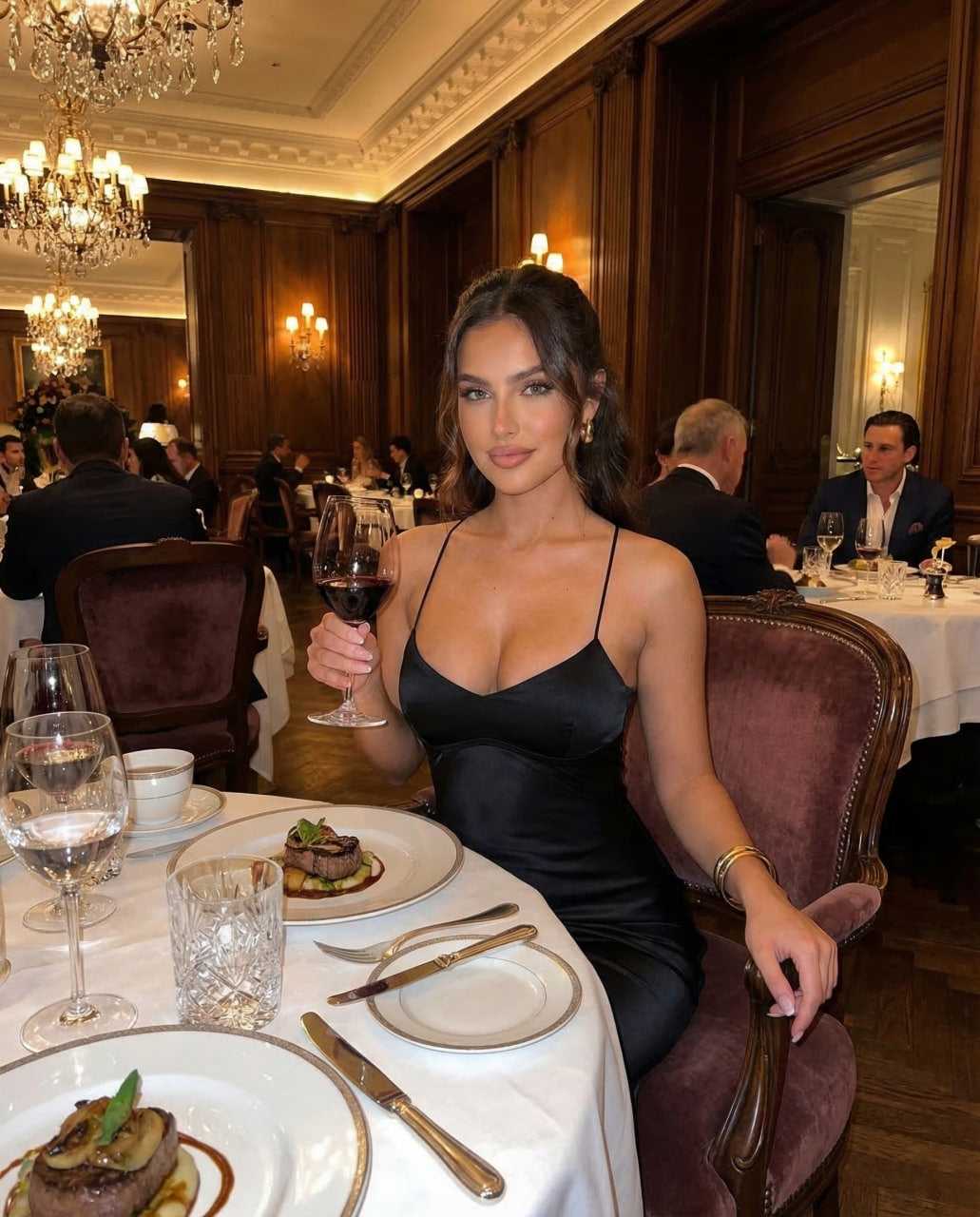 Bliss Maxi Dress in elegant black, perfect for formal dining occasions, showcasing RAMBLION brand's luxurious satin style.