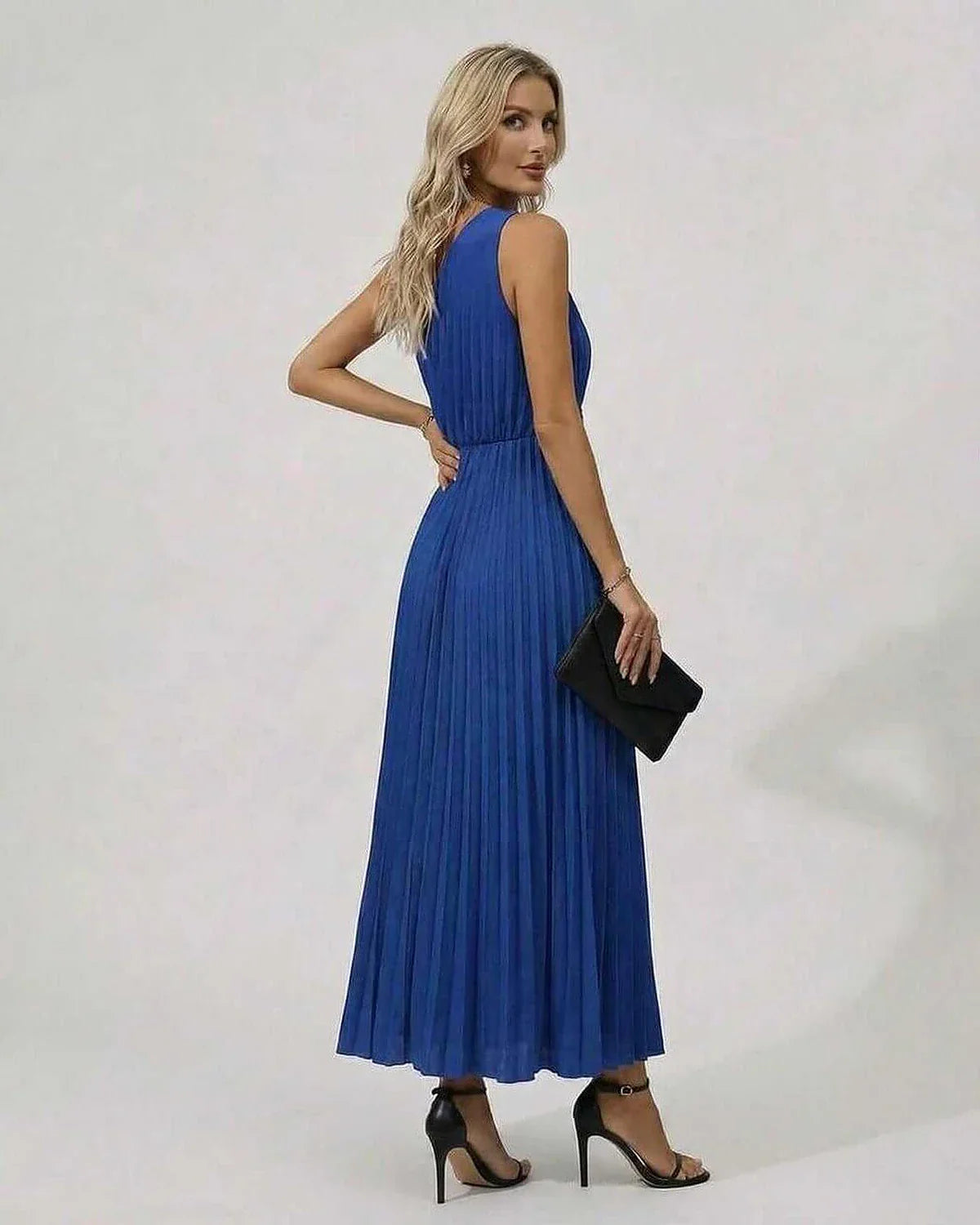 Blue A-line Asymmetric Sleeveless Midi Dress | Evening Events, Cocktail Hour & Day-to-Night, side view | Ramblion | SKU: SMD-378491025-blue-L-9198,SMD-378491025-blue-M-4531,SMD-378491025-blue-S-5283,SMD-378491025-blue-XL-2223,SMD-378491025-blue-XS-1618