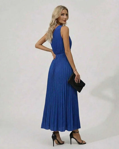 Blue A-line Asymmetric Sleeveless Midi Dress | Evening Events, Cocktail Hour & Day-to-Night, side view | Ramblion | SKU: SMD-378491025-blue-L-9198,SMD-378491025-blue-M-4531,SMD-378491025-blue-S-5283,SMD-378491025-blue-XL-2223,SMD-378491025-blue-XS-1618