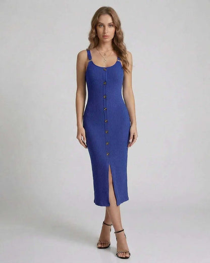 Blue Bodycon Round Neck Sleeveless Midi Dress | Formal Occasions, Party Nights, Wedding Guest & Daily Wear, front view | Ramb | SKU: AMD-574829163-blue-L-7812,AMD-574829163-blue-M-2199,AMD-574829163-blue-S-9538,AMD-574829163-blue-XL-5950,AMD-574829163-blue-XS-1700