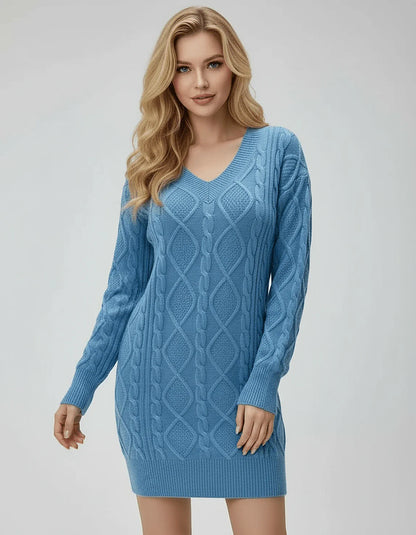 Blue Bodycon V-Neck Long Sleeve Mini Dress | Formal Events & Weekend Wear, front view | Ramblion | SKU: AKD-915734683-blue-L-7462,AKD-915734683-blue-M-5647,AKD-915734683-blue-S-2264,AKD-915734683-blue-XL-8485,AKD-915734683-blue-XS-2056