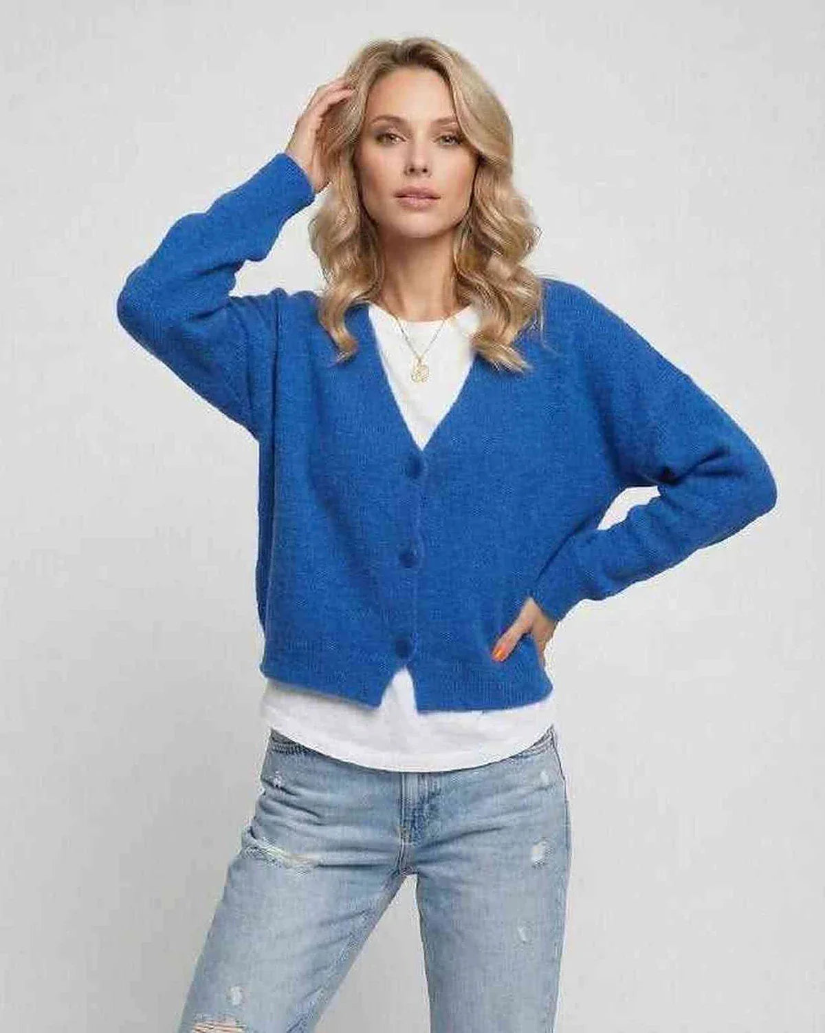 Blue Cardigan, front view | Ramblion | SKU: NC-918273645-blue-L-8594,NC-918273645-blue-M-6116,NC-918273645-blue-S-7753,NC-918273645-blue-XL-4446,NC-918273645-blue-XS-7390