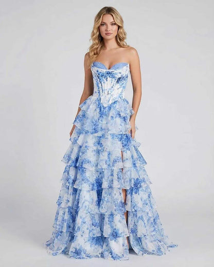 Blue Chiffon Bodycon Strapless Maxi Dress | Guest of Wedding, front view | Ramblion | SKU: AMD-483920175-blue-L-1225,AMD-483920175-blue-M-2868,AMD-483920175-blue-S-5175,AMD-483920175-blue-XL-3146,AMD-483920175-blue-XS-5012