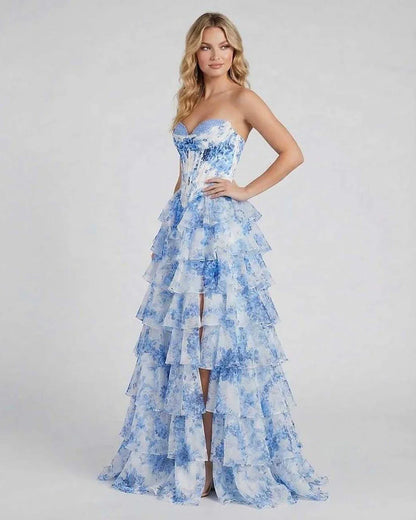 Blue Chiffon Bodycon Strapless Maxi Dress | Guest of Wedding, side view | Ramblion | SKU: AMD-483920175-blue-L-1225,AMD-483920175-blue-M-2868,AMD-483920175-blue-S-5175,AMD-483920175-blue-XL-3146,AMD-483920175-blue-XS-5012