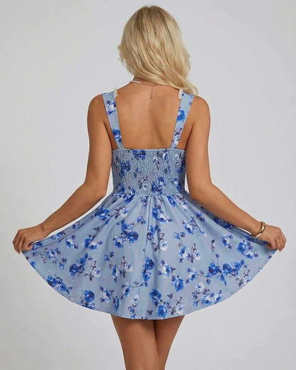 Blue Cotton Bodycon V-Neck Sleeveless Mini Dress | Weddings, back view | Ramblion | SKU: AMD-48291-blue-L-3493,AMD-48291-blue-M-6160,AMD-48291-blue-S-3648,AMD-48291-blue-XL-2461,AMD-48291-blue-XS-6331