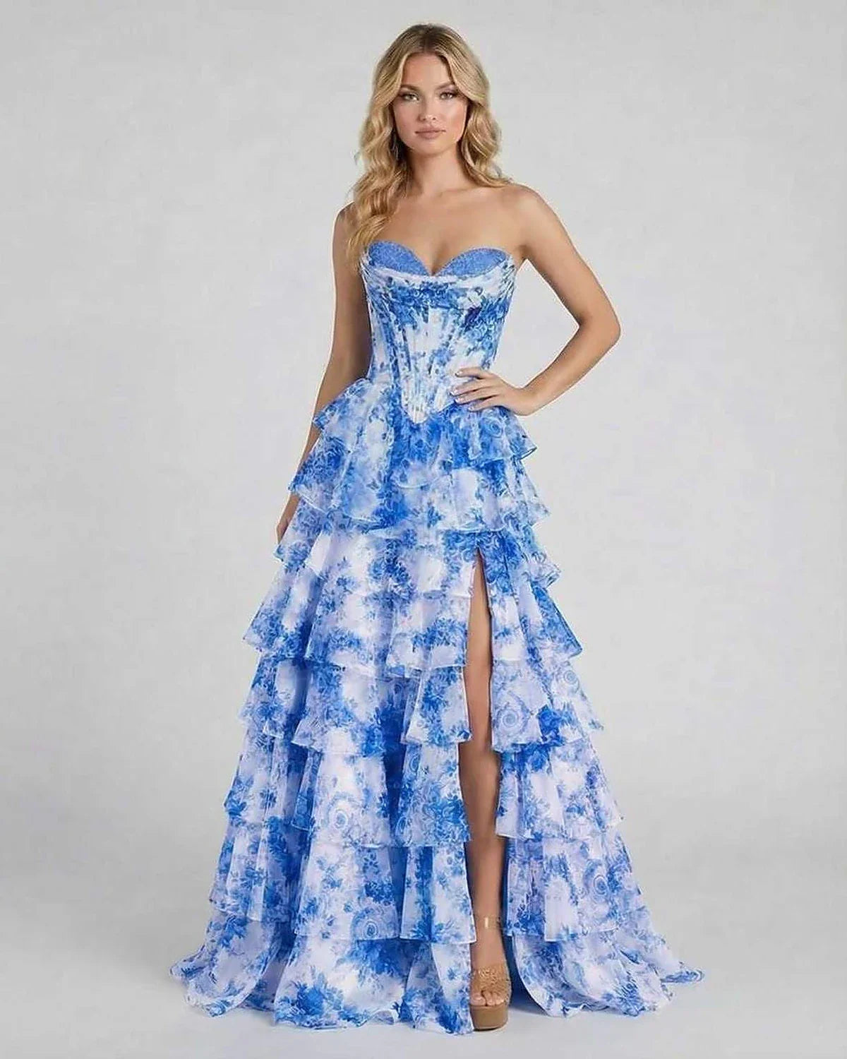 Blue Satin Bodycon Strapless Maxi Dress | Wedding Guest, front view | Ramblion | SKU: AMX-562718394-blue-L-7863,AMX-562718394-blue-M-6424,AMX-562718394-blue-S-8472,AMX-562718394-blue-XL-1518,AMX-562718394-blue-XS-6404