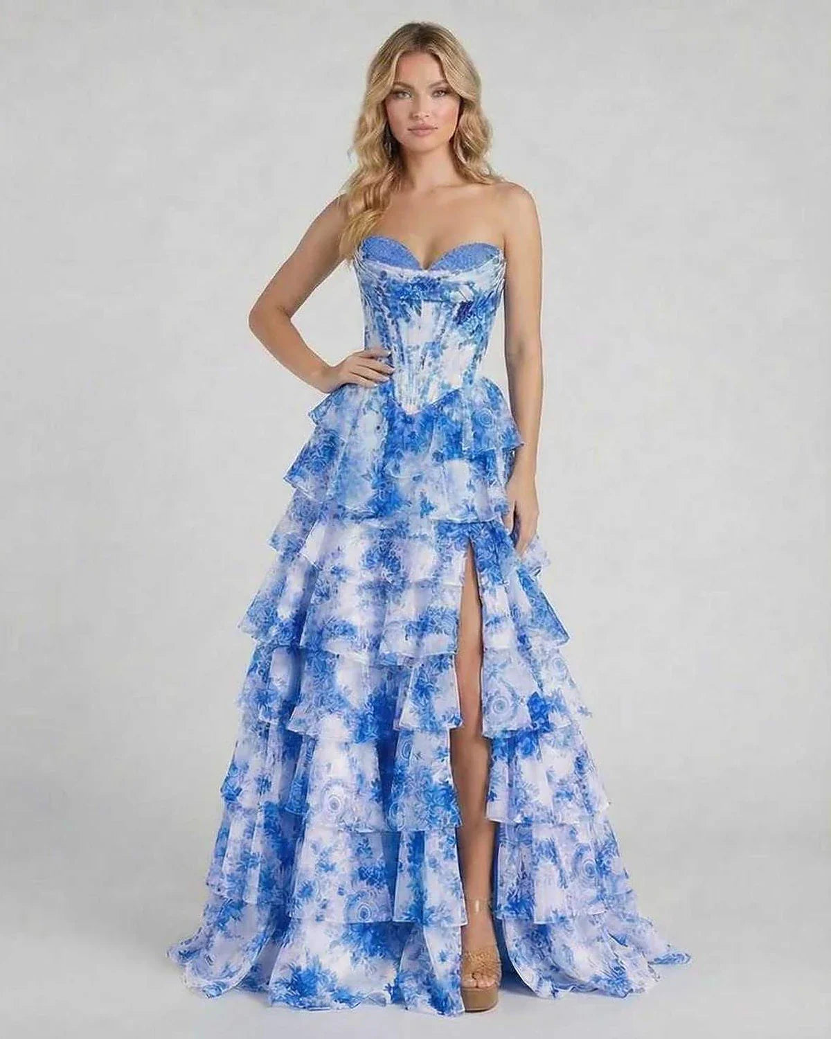 Blue Satin Bodycon Strapless Maxi Dress | Wedding Guest, front view | Ramblion | SKU: AMX-562718394-blue-L-7863,AMX-562718394-blue-M-6424,AMX-562718394-blue-S-8472,AMX-562718394-blue-XL-1518,AMX-562718394-blue-XS-6404