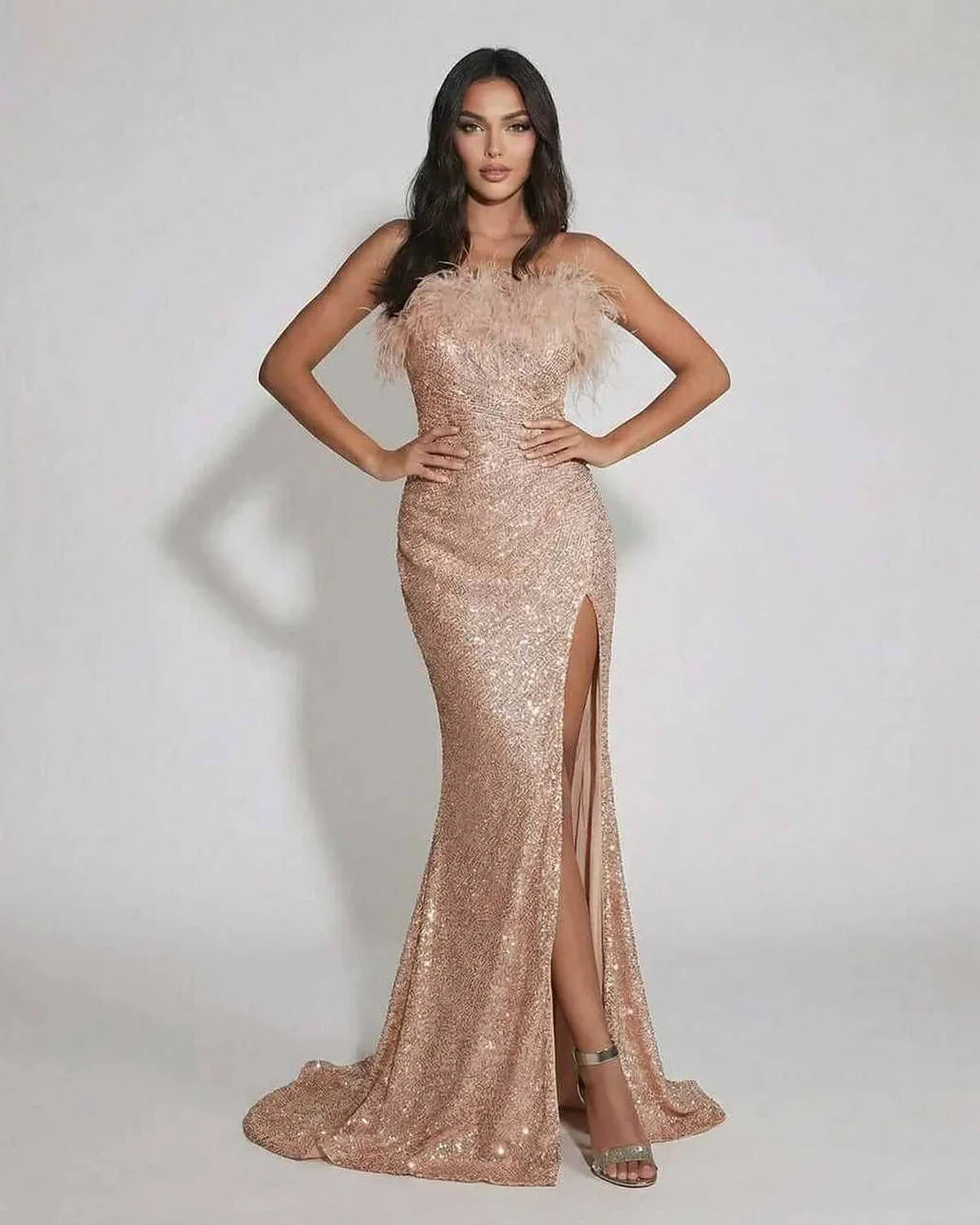 Blush Gown Round Neck Sleeveless Maxi Dress | Prom & Celebrations, front view | Ramblion | SKU: BLD-38176-blush-L-6936,BLD-38176-blush-M-8824,BLD-38176-blush-S-2918,BLD-38176-blush-XL-7691,BLD-38176-blush-XS-8556