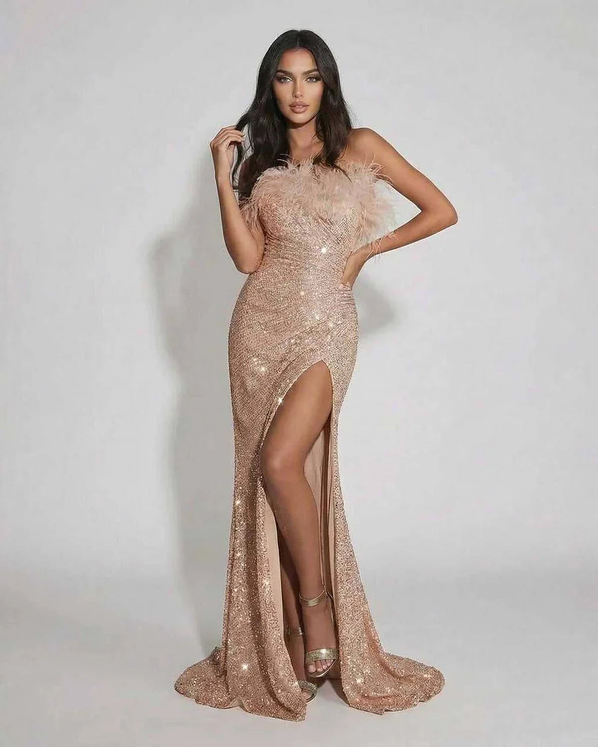 Blush Gown Round Neck Sleeveless Maxi Dress | Prom & Celebrations, front view | Ramblion | SKU: BLD-38176-blush-L-6936,BLD-38176-blush-M-8824,BLD-38176-blush-S-2918,BLD-38176-blush-XL-7691,BLD-38176-blush-XS-8556