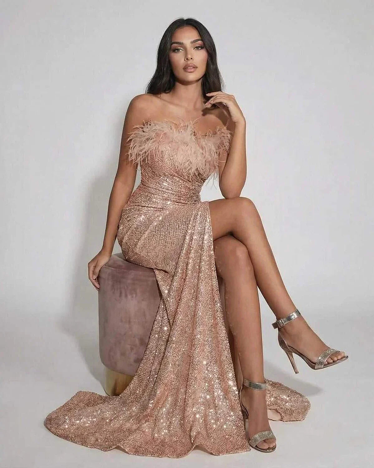 Blush Gown Round Neck Sleeveless Maxi Dress | Prom & Celebrations, front view | Ramblion | SKU: BLD-38176-blush-L-6936,BLD-38176-blush-M-8824,BLD-38176-blush-S-2918,BLD-38176-blush-XL-7691,BLD-38176-blush-XS-8556