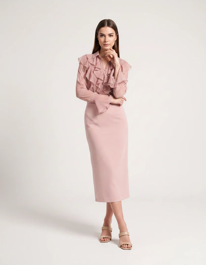 Briony Midi Dresses — 01 Pink | SKU: RB-ed3ad3-01pink-XS,RB-ed3ad3-01pink-S,RB-ed3ad3-01pink-M,RB-ed3ad3-01pink-L,RB-ed3ad3-01pink-XL