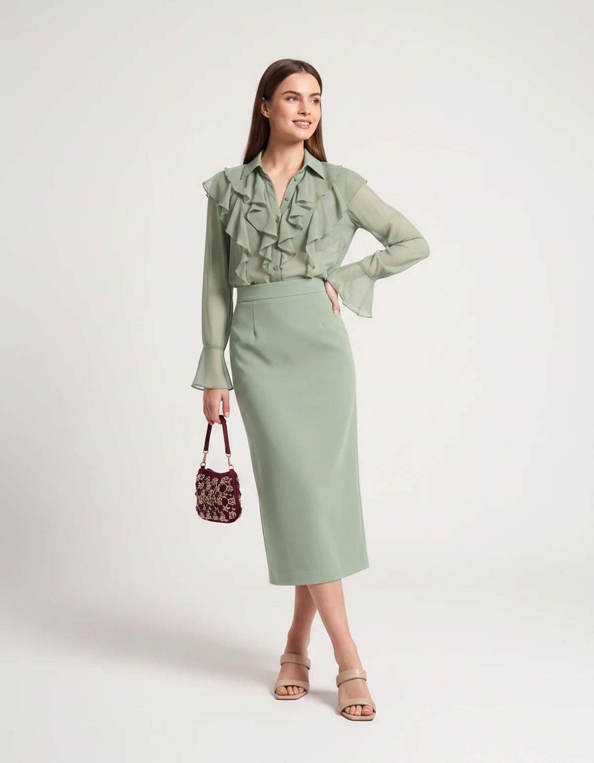 Briony Midi Dresses — 04 Green | SKU: RB-ed3ad3-04green-XS,RB-ed3ad3-04green-S,RB-ed3ad3-04green-M,RB-ed3ad3-04green-L,RB-ed3ad3-04green-XL