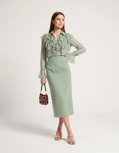 Briony Midi Dresses — 04 Green | SKU: RB-ed3ad3-04green-XS,RB-ed3ad3-04green-S,RB-ed3ad3-04green-M,RB-ed3ad3-04green-L,RB-ed3ad3-04green-XL