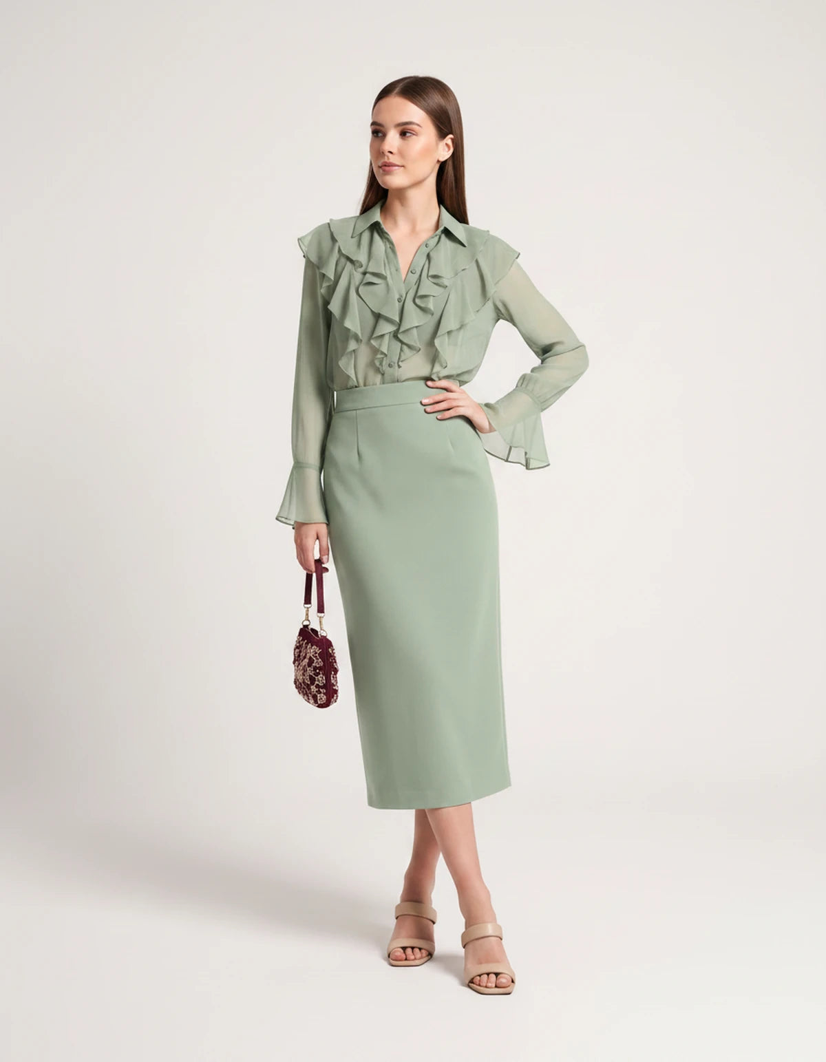 Briony Midi Dresses — 04 Green | SKU: RB-ed3ad3-04green-XS,RB-ed3ad3-04green-S,RB-ed3ad3-04green-M,RB-ed3ad3-04green-L,RB-ed3ad3-04green-XL