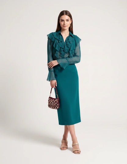 Briony Midi Dresses — Peacock | SKU: RB-ed3ad3-peacock-XS,RB-ed3ad3-peacock-S,RB-ed3ad3-peacock-M,RB-ed3ad3-peacock-L,RB-ed3ad3-peacock-XL