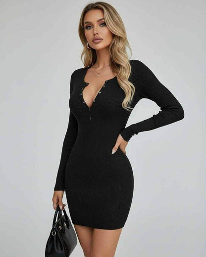 Brocade Mini Dress showcasing black ribbed texture, round neck, perfect for chic occasions by RAMBLION.