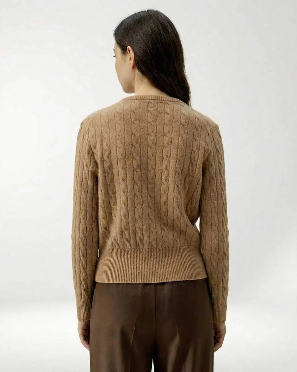 Brown Cotton Cardigan, back view | Ramblion | SKU: SC-482759103-BROWN-L-3839,SC-482759103-BROWN-M-2789,SC-482759103-BROWN-S-2677,SC-482759103-BROWN-XL-4057,SC-482759103-BROWN-XS-2844