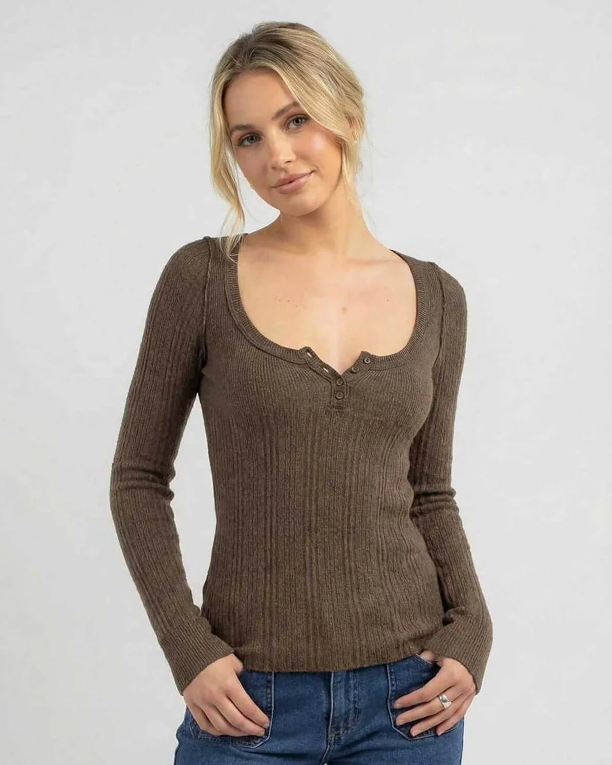 Brown Cotton Top, front view | Ramblion | SKU: MLS-483920174-brown-L-7117,MLS-483920174-brown-M-4397,MLS-483920174-brown-S-7625,MLS-483920174-brown-XL-3546,MLS-483920174-brown-XS-2595