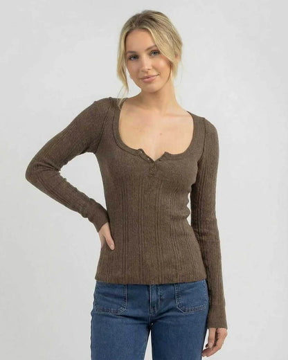 Brown Cotton Top, front view | Ramblion | SKU: MLS-483920174-brown-L-7117,MLS-483920174-brown-M-4397,MLS-483920174-brown-S-7625,MLS-483920174-brown-XL-3546,MLS-483920174-brown-XS-2595