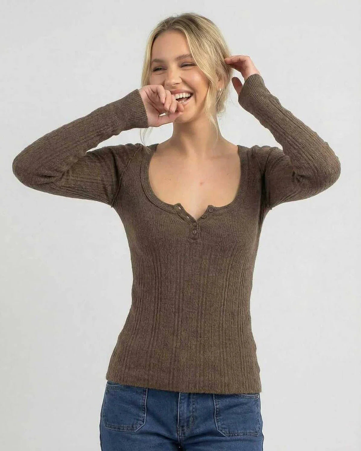 Brown Cotton Top, front view | Ramblion | SKU: MLS-483920174-brown-L-7117,MLS-483920174-brown-M-4397,MLS-483920174-brown-S-7625,MLS-483920174-brown-XL-3546,MLS-483920174-brown-XS-2595