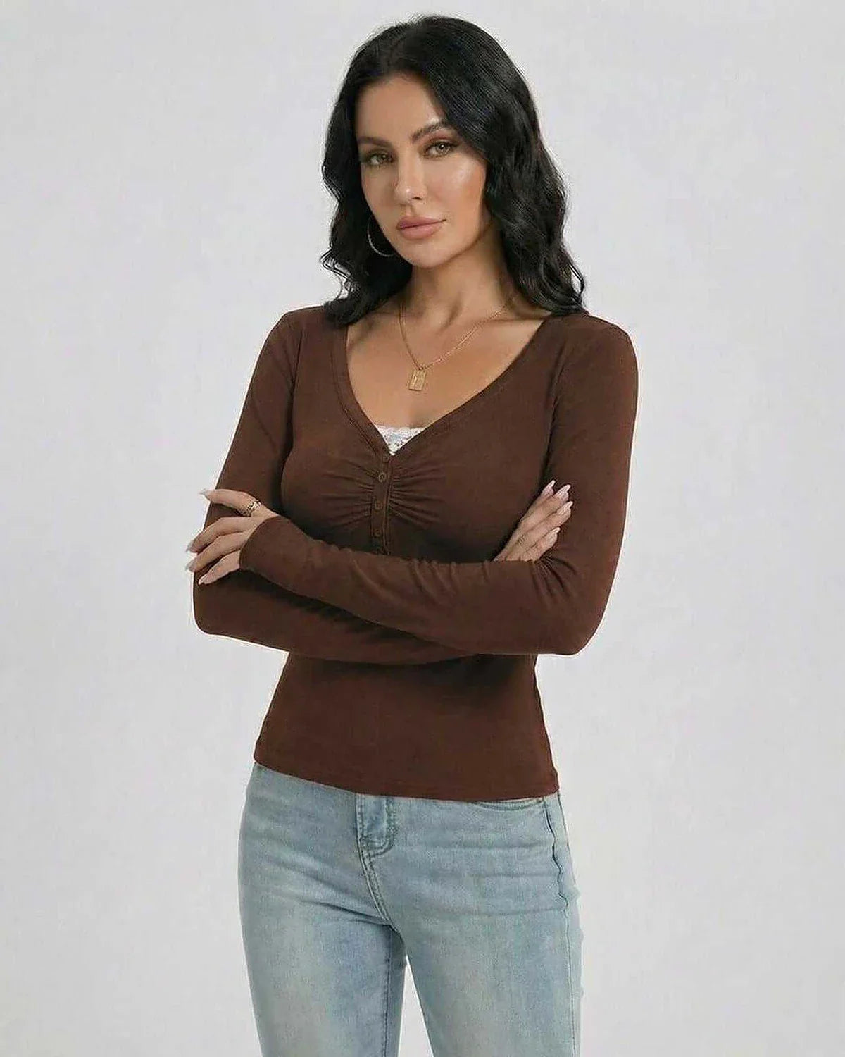 Brown Pullover, front view | Ramblion | SKU: MP-47192-Brown-L-6553,MP-47192-Brown-M-4453,MP-47192-Brown-S-2413,MP-47192-Brown-XL-9444,MP-47192-Brown-XS-4644