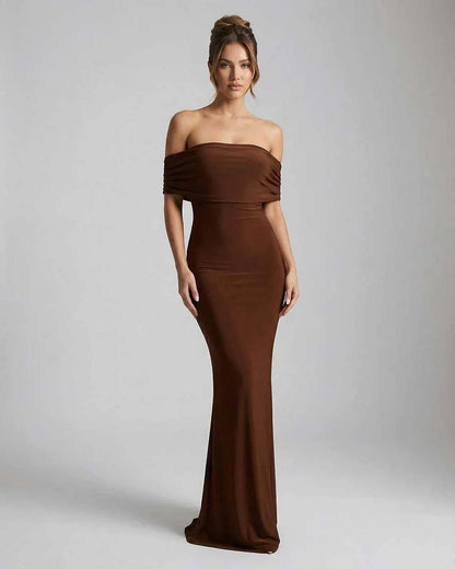 Brown Satin Bodycon Square Neck Sleeveless Maxi Dress | Prom & Party Nights, front view | Ramblion | SKU: CM-983726154-brown-L-6358,CM-983726154-brown-M-6547,CM-983726154-brown-S-4316,CM-983726154-brown-XL-8635,CM-983726154-brown-XS-8784
