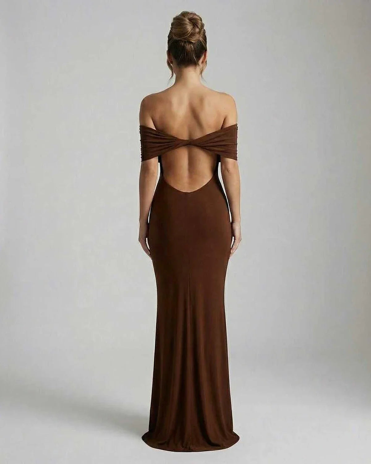 Brown Satin Bodycon Square Neck Sleeveless Maxi Dress | Prom & Party Nights, back view | Ramblion | SKU: CM-983726154-brown-L-6358,CM-983726154-brown-M-6547,CM-983726154-brown-S-4316,CM-983726154-brown-XL-8635,CM-983726154-brown-XS-8784