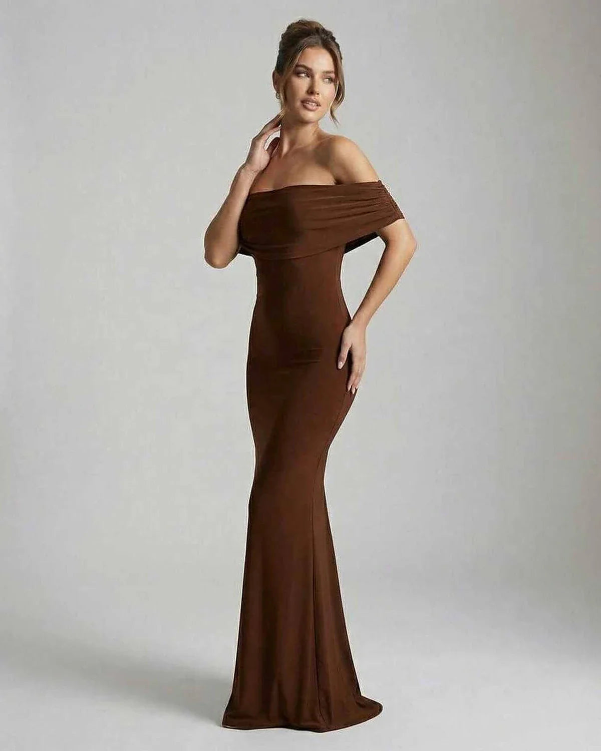 Brown Satin Bodycon Square Neck Sleeveless Maxi Dress | Prom & Party Nights, side view | Ramblion | SKU: CM-983726154-brown-L-6358,CM-983726154-brown-M-6547,CM-983726154-brown-S-4316,CM-983726154-brown-XL-8635,CM-983726154-brown-XS-8784