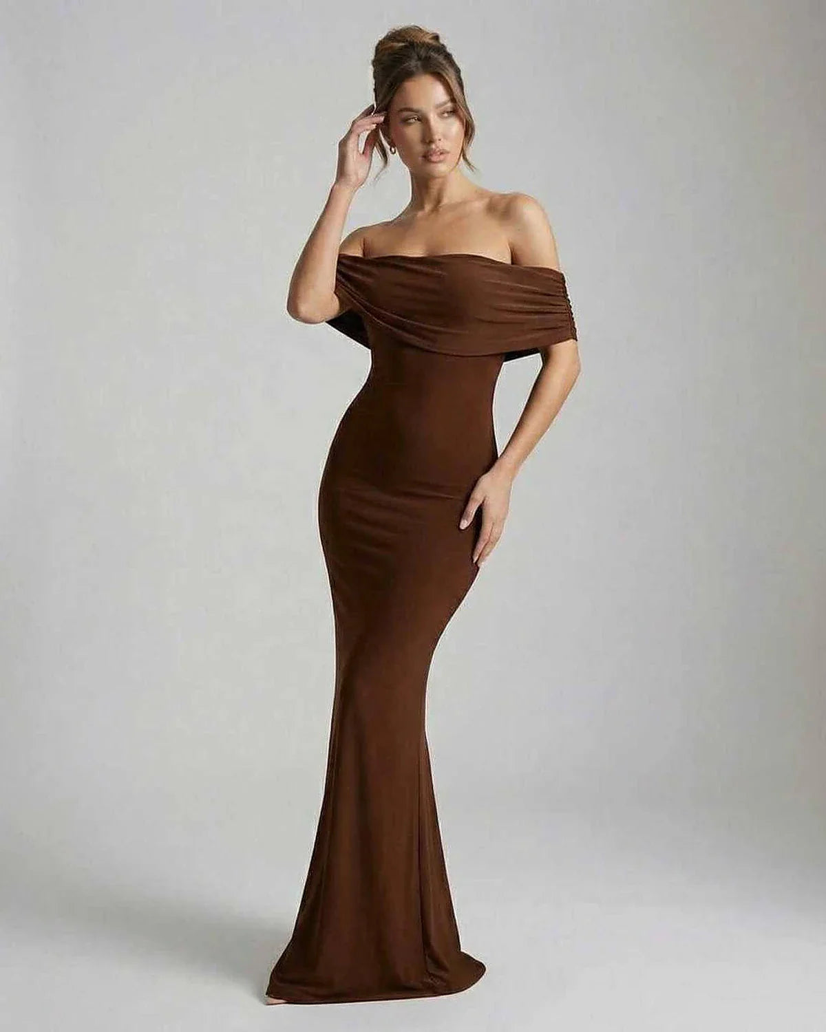 Brown Satin Bodycon Square Neck Sleeveless Maxi Dress | Prom & Party Nights, front view | Ramblion | SKU: CM-983726154-brown-L-6358,CM-983726154-brown-M-6547,CM-983726154-brown-S-4316,CM-983726154-brown-XL-8635,CM-983726154-brown-XS-8784