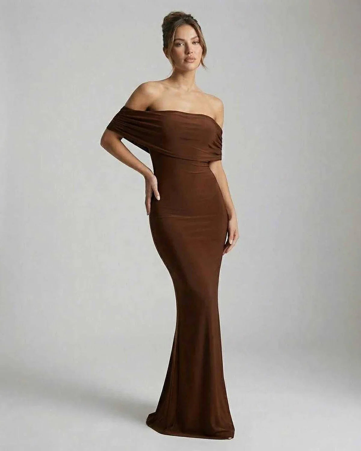 Brown Satin Bodycon Square Neck Sleeveless Maxi Dress | Prom & Party Nights, front view | Ramblion | SKU: CM-983726154-brown-L-6358,CM-983726154-brown-M-6547,CM-983726154-brown-S-4316,CM-983726154-brown-XL-8635,CM-983726154-brown-XS-8784