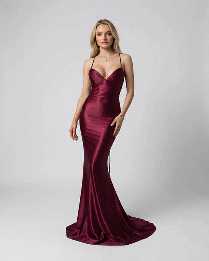 Burgundy Satin Bodycon V-Neck Sleeveless Maxi Dress | Prom, Cocktail Parties, Guest of Wedding & Daily Wear, front view | Ram | SKU: MMD-74295-burgundy-L-9576,MMD-74295-burgundy-M-4308,MMD-74295-burgundy-S-3398,MMD-74295-burgundy-XL-9214,MMD-74295-burgundy-XS-1110